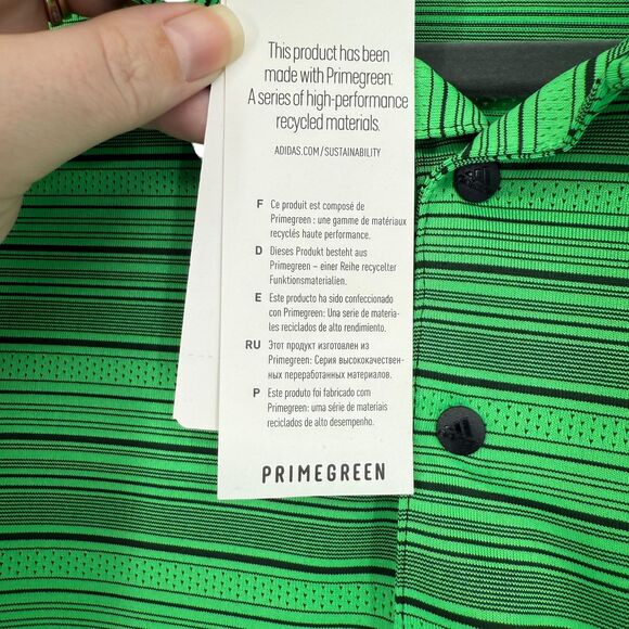 Adidas Golf Polo Shirt Men’s SMALL PrimeGreen Snap Button Stripe Short Sleeve - Picture 10 of 14
